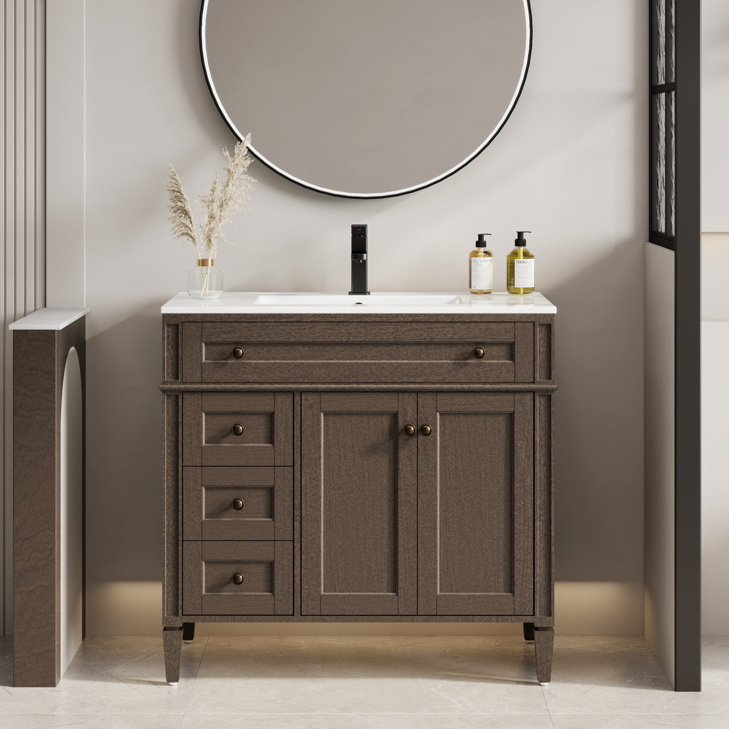 Charlton Home 36" Freestanding Vintage Bathroom Vanity with Ceramic